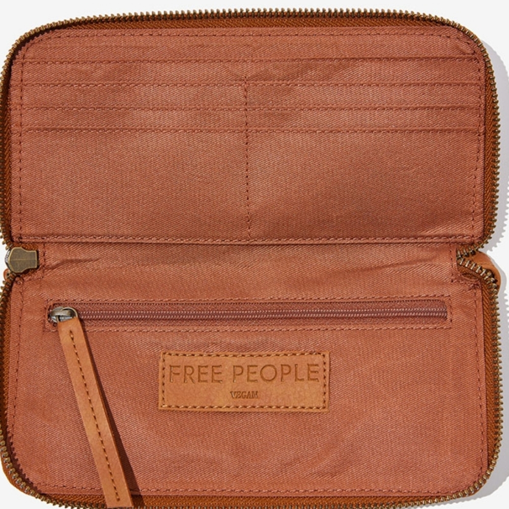 Free People Light Brown Distressed Vegan Leather Zipper Wristlet Wallet - Picture 2 of 6